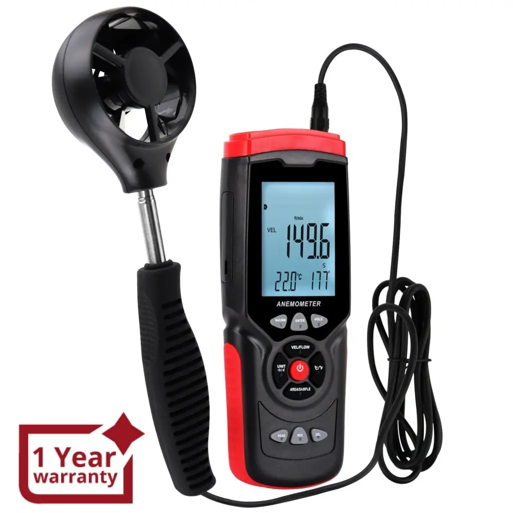 Ane-273 Professional Anemometer Datalogger Wind Speed Velocity Meter Air Flow Cfm Cmm Air Volume Wind Direction Temperature Humidity Measurement Digital Tester Gauge With Max / Min / Avg Value, Data Hold, And Backlight 1