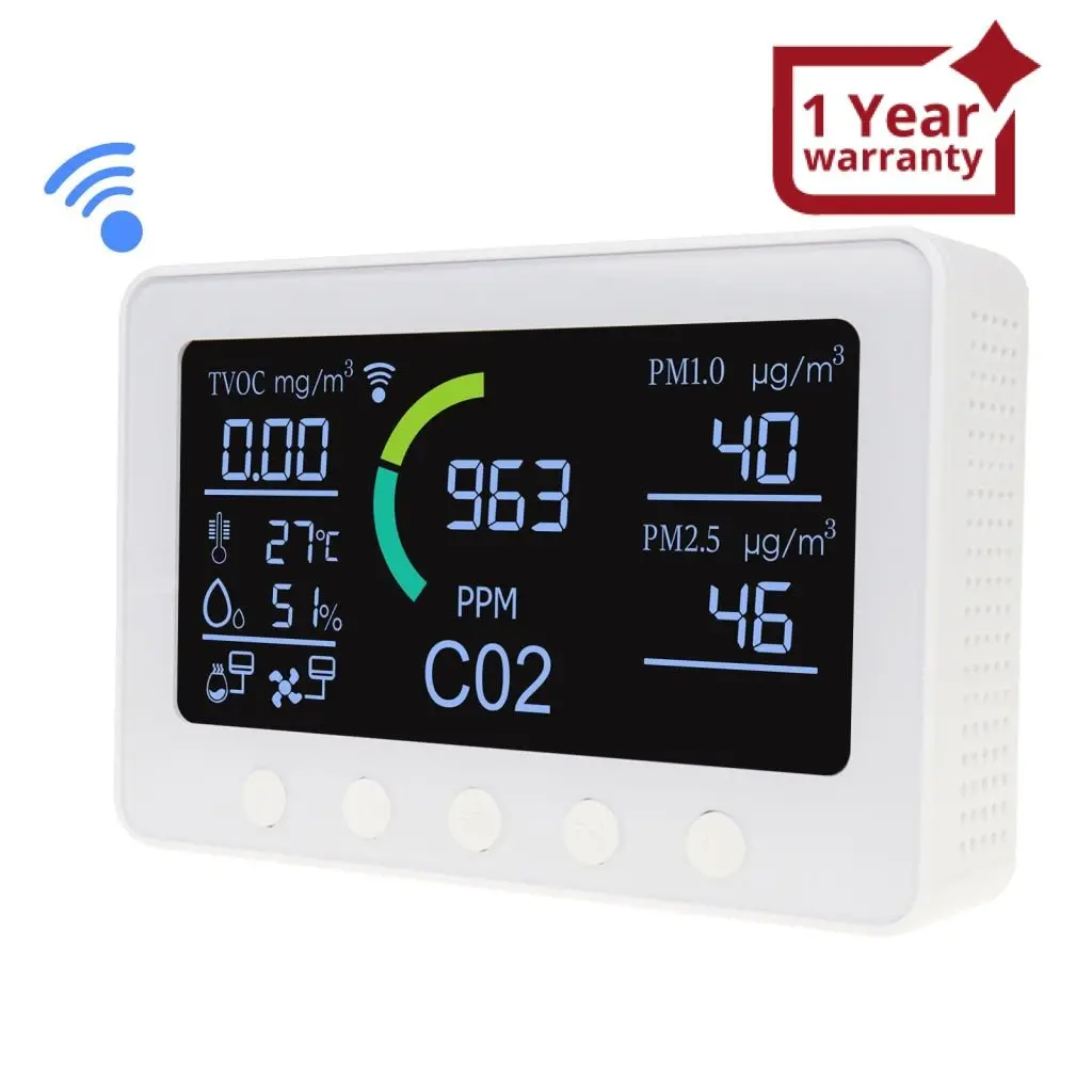Aqm-345 Smart Indoor Air Quality Monitor Co2 Meter, Tvoc, Humidity, Temperature, Pm2.5, Pm1.0 With Relay Output App Control Meter For Home Offices Schools 1