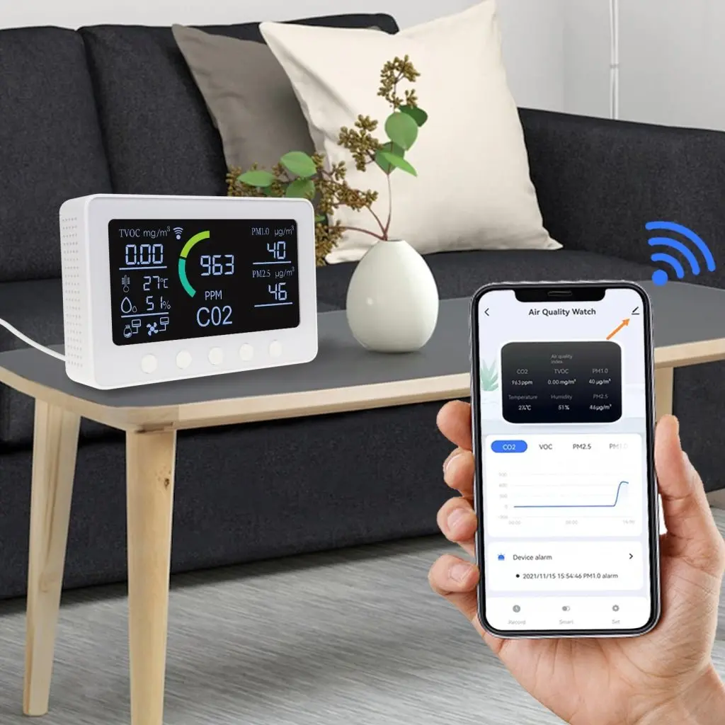 Aqm-345 Smart Indoor Air Quality Monitor Co2 Meter, Tvoc, Humidity, Temperature, Pm2.5, Pm1.0 With Relay Output App Control Meter For Home Offices Schools 2
