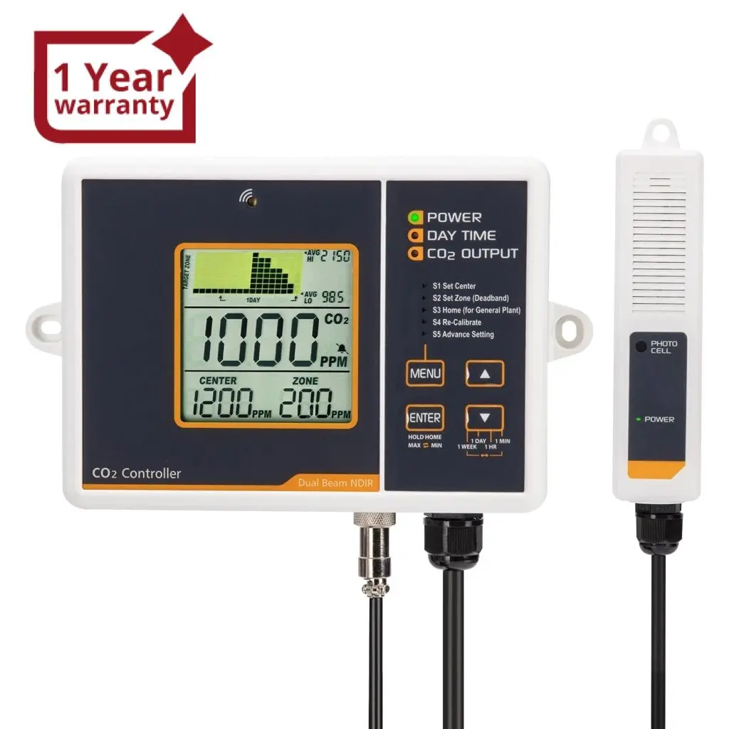 Aqm-356 Co2 Controller & Monitor Auto Detect Day Night Carbon Dioxide Co2 Meter With 15Ft Remote Dual Beam Ndir Sensor For Greenhouse, Grow Rooms, Hydroponics Rooms 1