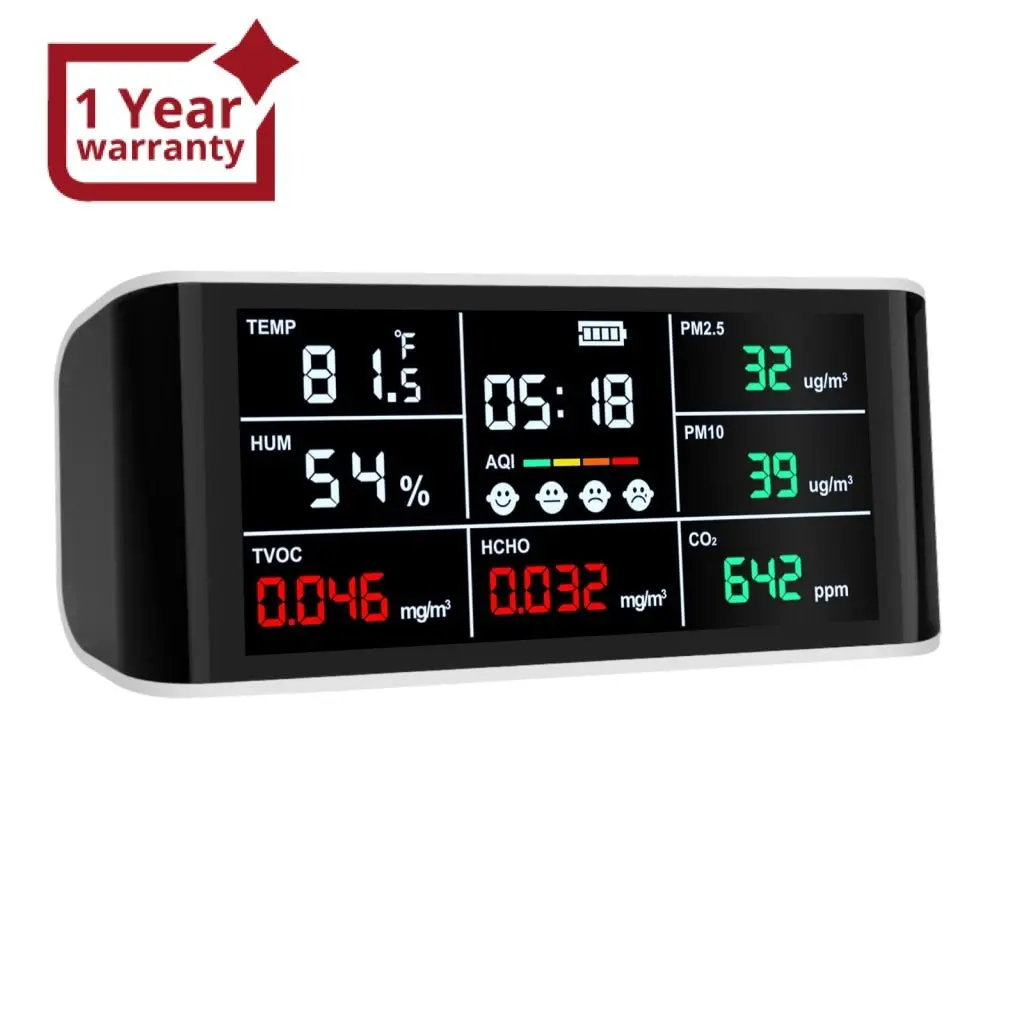 Aqm-388 Portable 9 In 1 Indoor Air Quality Meter Co2 Monitor Formaldehyde Detector Voc Sensor Aqi Index Pm2.5 Pm10 And Humidity Temp With Time Display Air Monitor Test Kit 1