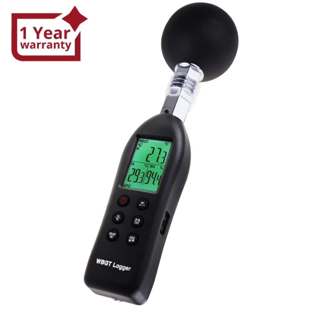 Az87786 Wbgt (Wet Bulb Globe Temperature) Heat Stress Meter Datalogger Air Globe Temperature Humidity Tester With Backlight Indicator Audible Alarm Data Logging Function Handheld Or Mount In Tripod 1