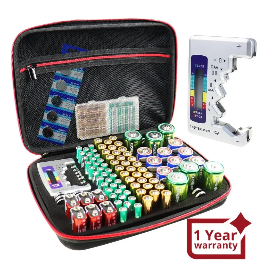 B_Case-319 + Bt Large-Capacity, Portable, Waterproof, Shockproof And Flexible Battery Organizer Storage Case, With Tester, Internal Compartment And Containers 1