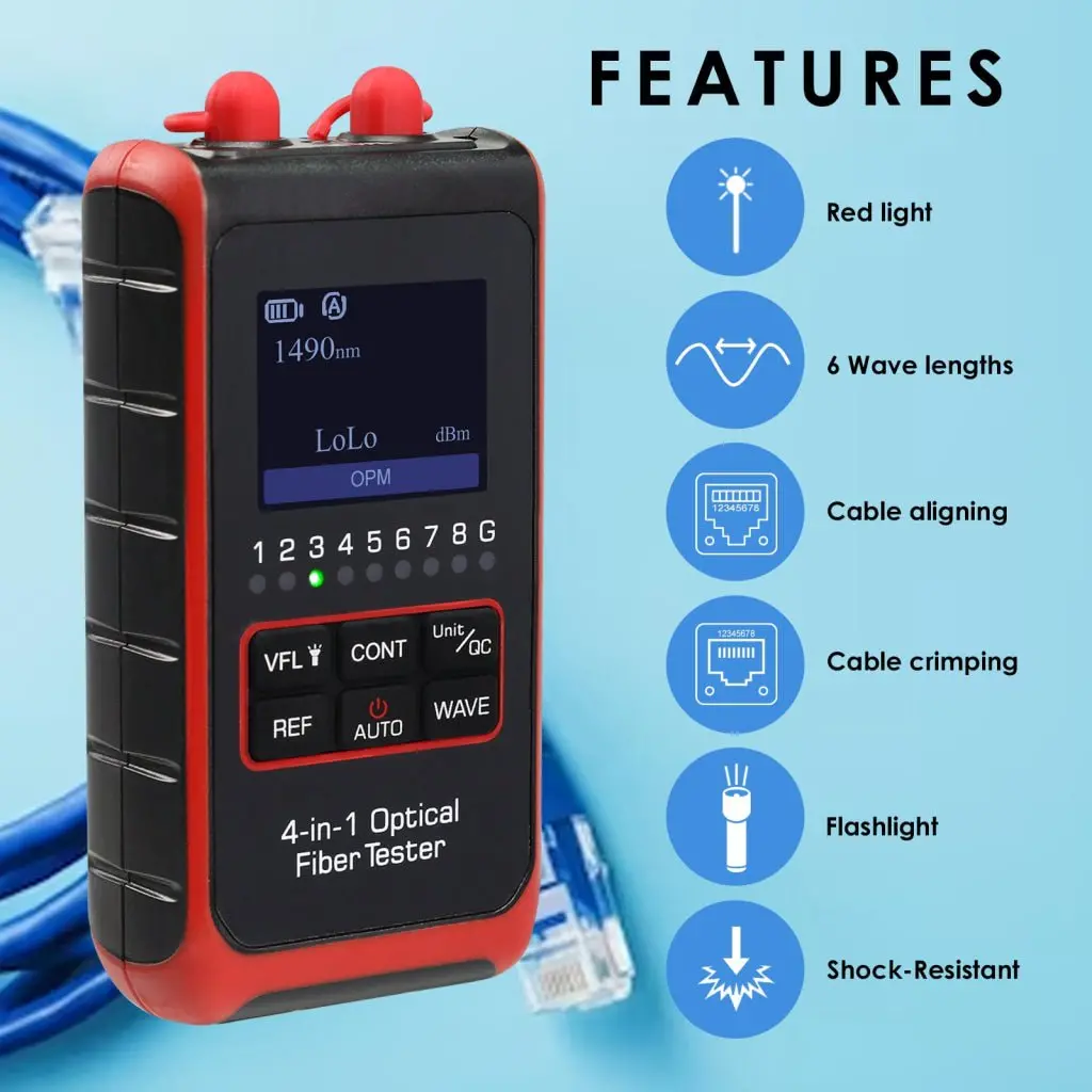 Cab-430 Fiber Optic Power Meter Vfl Ref Fc Sc St Visual Fault Locator Hd Colored Lcd Display Fiber Optical Cable Tester Network Tools 2