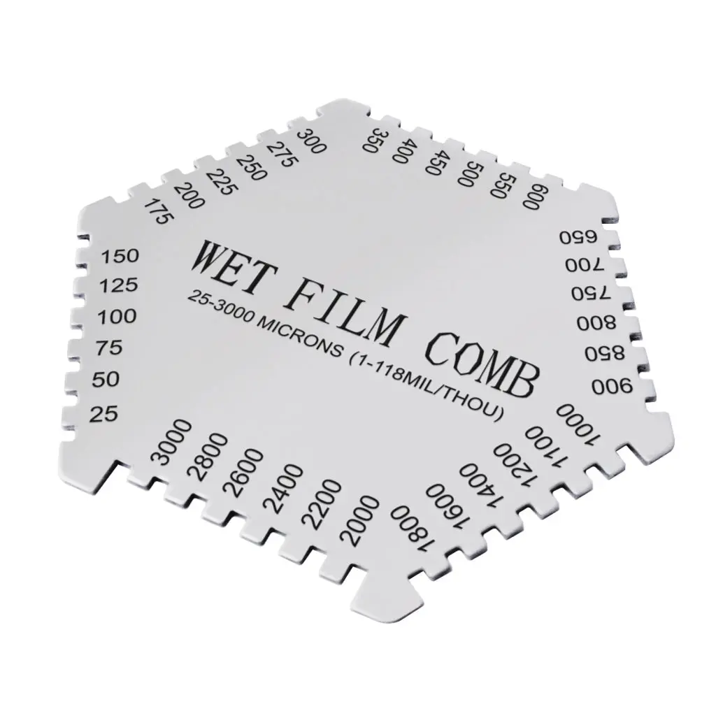 Cm-8000 Wet Film Combs 25~3000Μm Microns Micrometer / 1~118 Mil Dual Scale, Wet Paint Coating Thickness Step Notched Gauge, Hexagonal Style 1