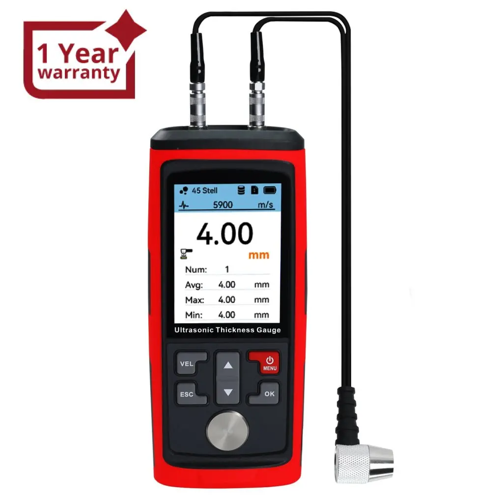 Ctm-444 Professional Thickness Gauge Ultrasonic Thickness Meter Datalogger 1.0~300.0Mm (0.03~11.8Inches) Record 1500 Data Max|Min|Ave Reading Colored Screen For Steel, Metal, Ceramics Etc. Measurement 1