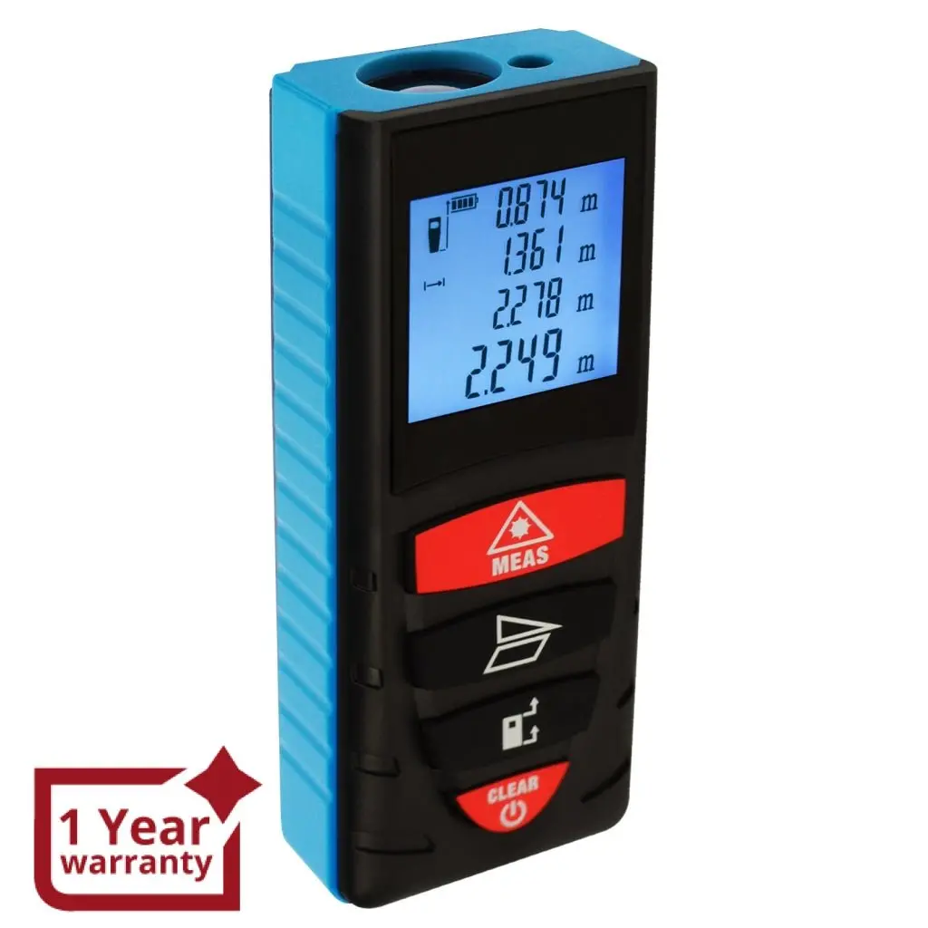 Dis-209 40M (131Ft) Digital Laser Distance Meter Measuring Device D8 Rangefinder Measure Telemetro Range Finder With Backlit Lcd Screen, Single-Distance/ Continuous Measurement Area Pythagorean Modes, +/- 1.5Mm High Accuracy 1