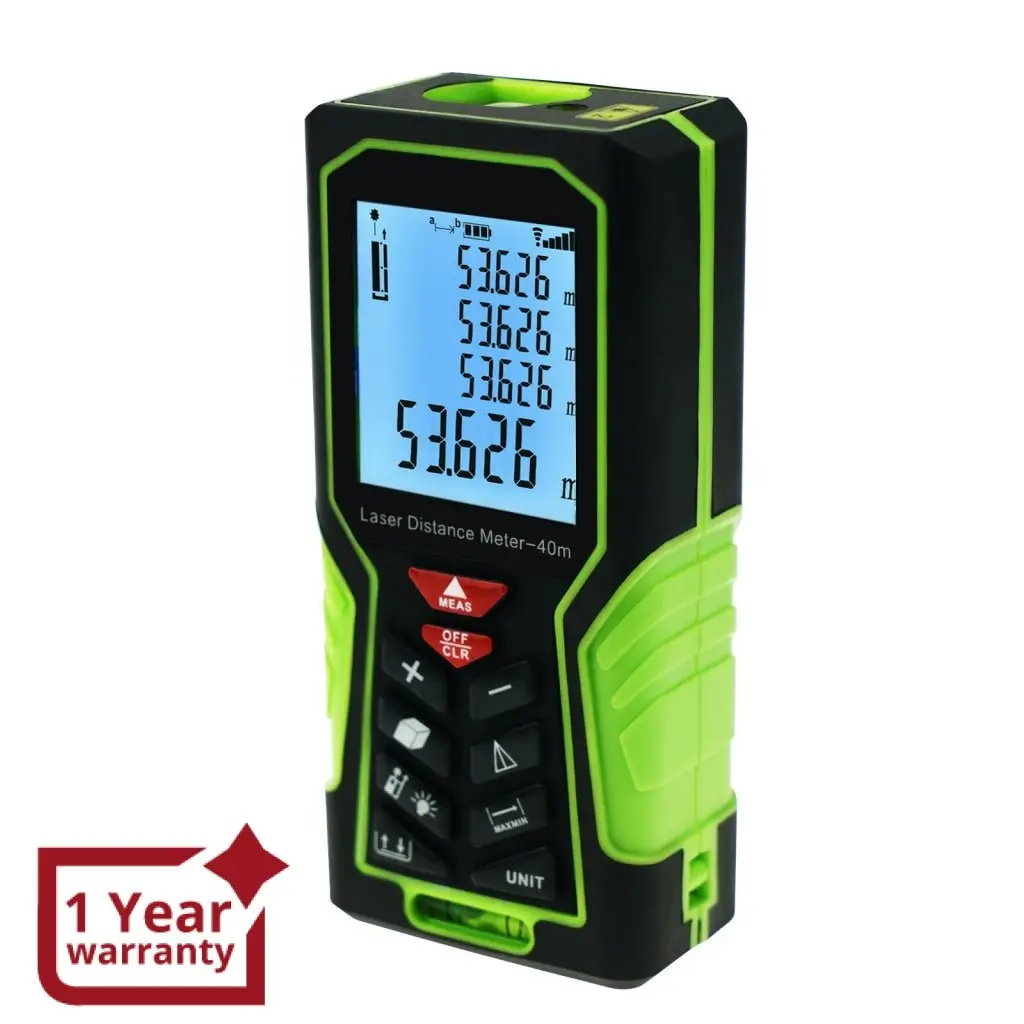 Dis-60 Digital Laser Distance Meter 40M (131Ft) Handheld Range Finder Area & Volume Measuring Tools Meter Tester With Backlight And Spirit Bubble Level, ±1Mm Accuracy 1
