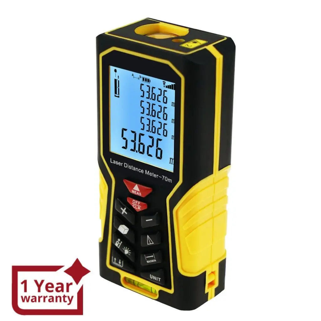 Dis-61 Digital Laser Distance Meter 70M (229Ft) Handheld Range Finder Area & Volume Measuring Tools Meter Tester With Backlight And Spirit Bubble Level, ±1Mm Accuracy 1
