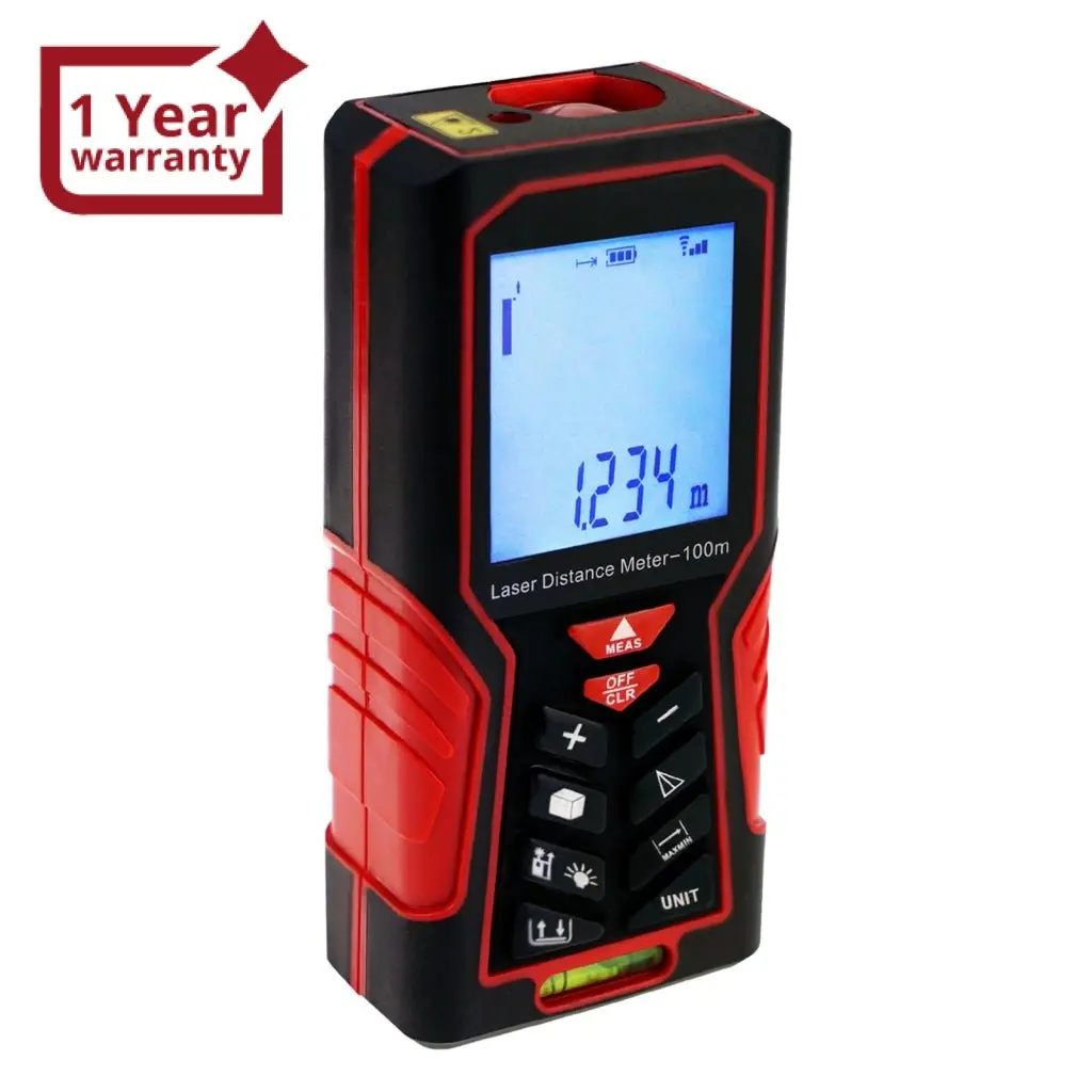 Dis-62 Digital Laser Distance Meter 100M(328Ft) Handheld Range Finder Area & Volume Measuring Tools Meter Tester With Backlight And Spirit Bubble Level, ±1Mm Accuracy 1
