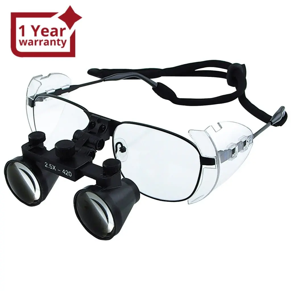 Dl-025 2.5X Magnification Dental Loupes, Galilean Style Titanium Frame, Dental Surgical Medical Binocular, 100Mm Field Of View + 90Mm Depth Of Field +420Mm Working Distance, Flip-Up Function Flexible Optical Glass Loupe Dentistry 1