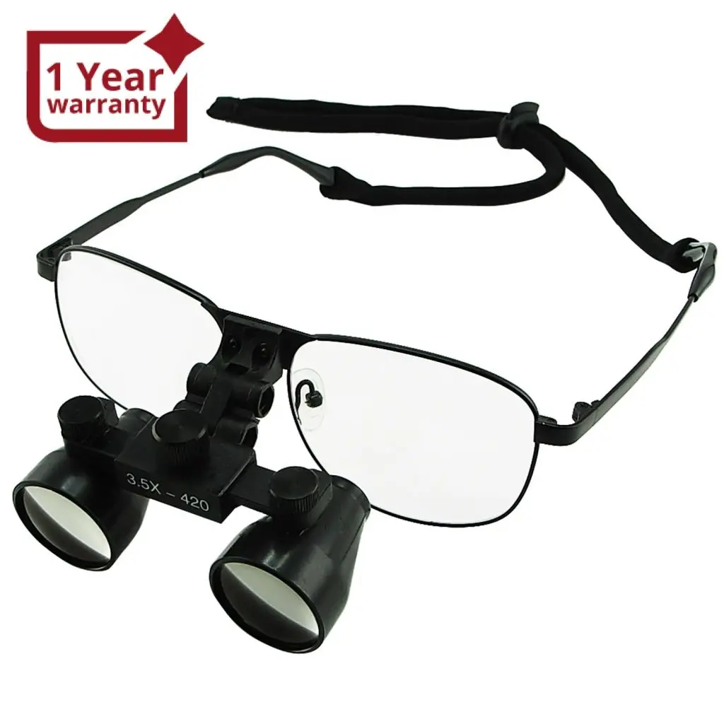 Dl-035 3.5X Magnification Dental Loupes, Galilean Style Titanium Frame, Dental Surgical Medical Binocular, 60Mm Field Of View + 55Mm Depth Of Field +420Mm Working Distance, Flip-Up Function Flexible Optical Glass Loupe Dentistry 1