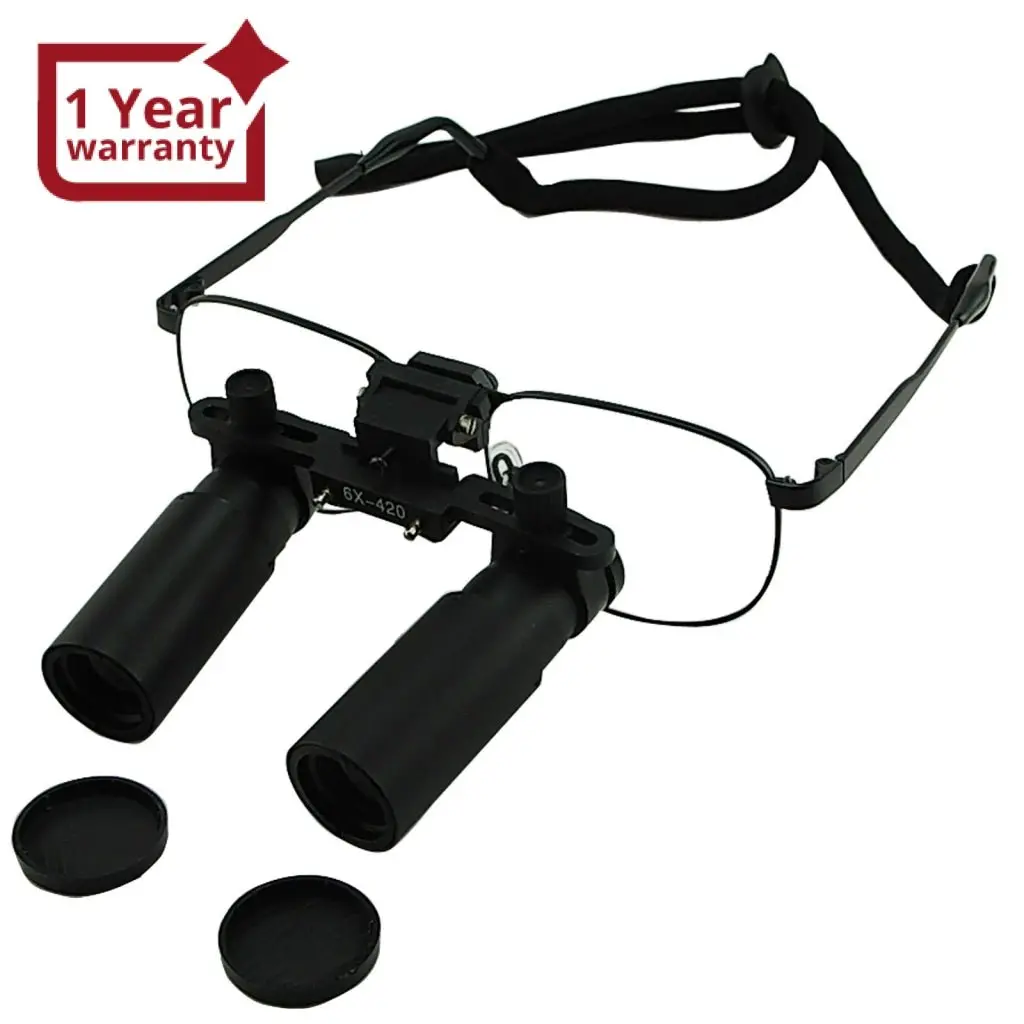 Dl-060  6.0X Magnification Dental Loupes, Prismatic Keplerian Style Titanium Frame, Dental Surgical Medical Binocular 45Mm Field Of View + 25Mm Depth Of Field + 420Mm Working Distance, Flip-Up Flexible Optical Glass Loupe Dentistry 1
