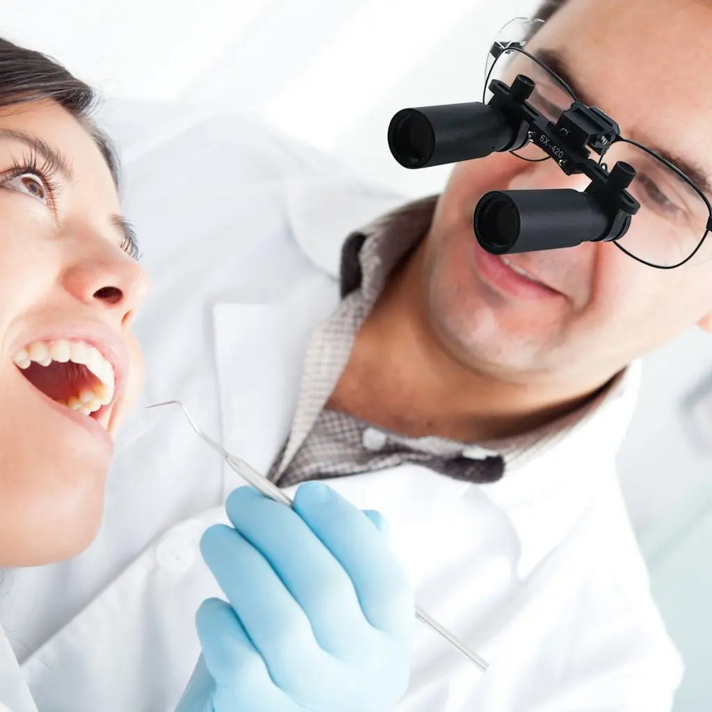 Dl-060 6.0X Magnification Dental Loupes, Prismatic Keplerian Style Titanium Frame, Dental Surgical Medical Binocular 45Mm Field Of View + 25Mm Depth Of Field + 420Mm Working Distance, Flip-Up Flexible Optical Glass Loupe Dentistry 2