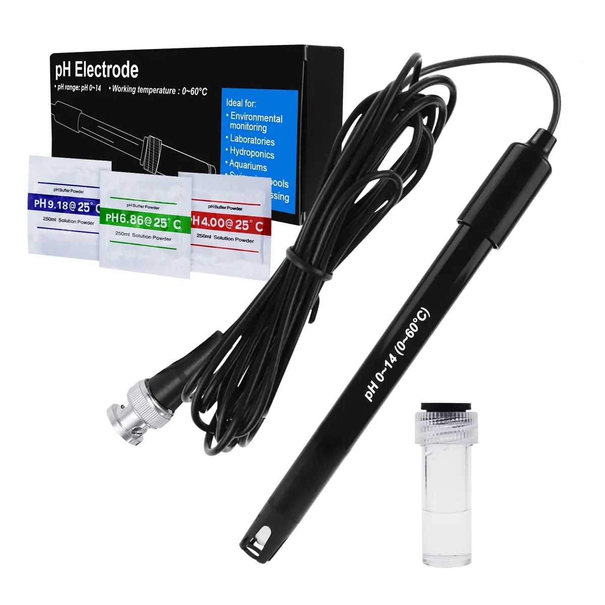 E-312 High Accuracy Ph Electrode With Calibration Powder,  0-14 Ph Probe With Bnc Connector & 300Cm Cable For Wide Application 1