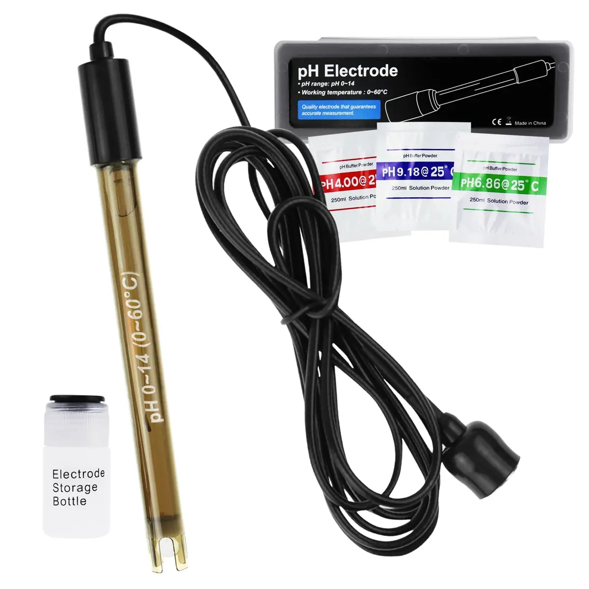 E-314 Replacement Ph Electrode With Calibration Powder, 0-14 Ph Highly Accurate Probe With Bnc Connector & 200Cm Cable For Continuous Liquid Measurement 1