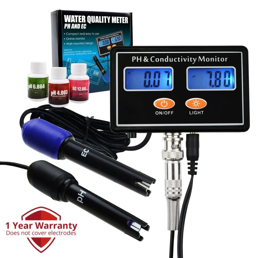 Ecm-231 Online Ph & Ec Conductivity Monitor Meter Tester Atc, Water Quality Real-Time Continuous Monitoring, Rechargeable, For Aquaculture, Aquarium, Pond, Hydroponics 1