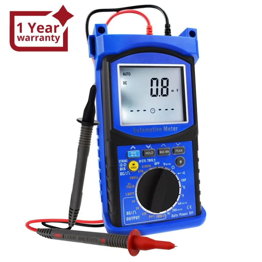 Eng-215 Digital Engine Analyzer Automotive Multimeter 6000 Counts - Dc Ac Voltage, Dc Ac Current, Resistance, Capacitance, Frequency, Duty Cycle, Temperature, Diode & Continuity Test, Tachometer, Dwell Angle, Pulse Width, Analog Signal Output 1