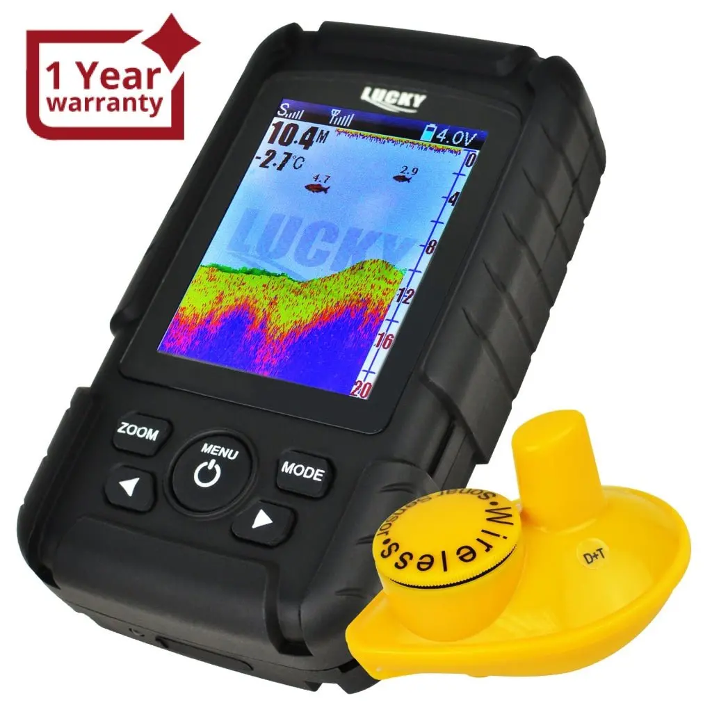 Ff-718Lic-W Lucky Rechargeable Colored Lcd Fish Finder Locator Detector With 100M (328Ft) Wireless Sonar Sensor & 45M (145Ft) Depth Coverage, Fish & Depth Alarm, Water Temperature °C Or °F. Waterproof Main Unit & Sensor 1