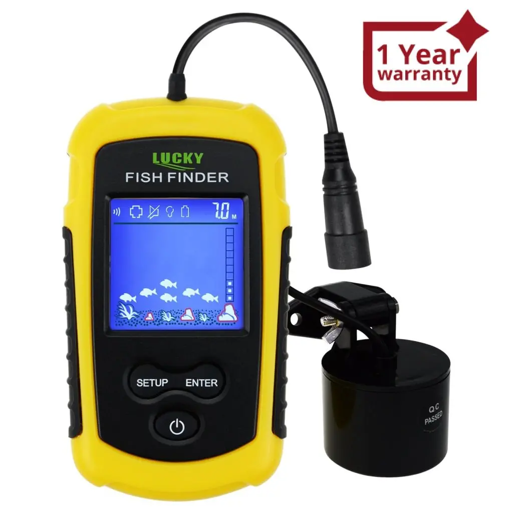Ffc-1108-1 Lucky Portable Fish Finder Sonar, Tn/ Anti-Uv Lcd Display With Clear Led Backlight For Night Fishing, Wired Fishfinder With Alarm, 100M (328Ft) Depth Detection, Turbid Water, Reservoir, Sea, River, Lake, Boat Kayak Ice Fishing 1