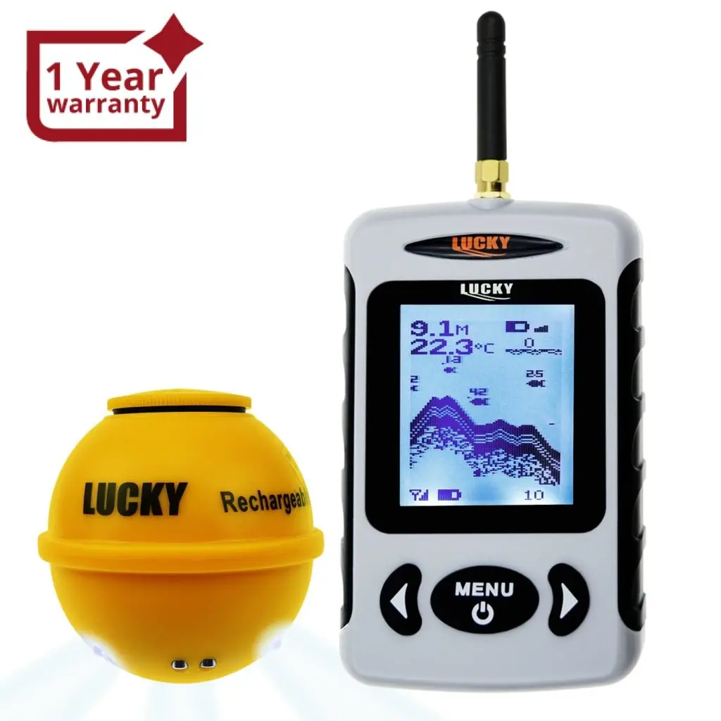 Ffw-718La Lucky Wireless Fish Finder W/ Attracting Light Lamp Portable Rechargeable Locator 45M Depth 150M Wireless Sonar Sensor Transducer Range For Boats Kayak Ice Night Fishing 1