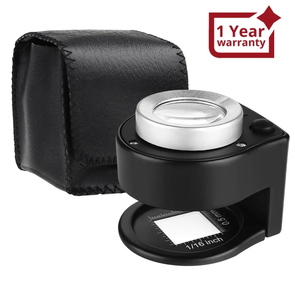 Gem-309 30X Magnification Magnifying Glass Jewelers Loupe, 6 Lights Desktop Metal Magnifier Portable Folding Scale Eye Loop For Textile Optical Jewelry Tool Coins Currency Stamps (Rechargeable / Replaceable Battery) 1