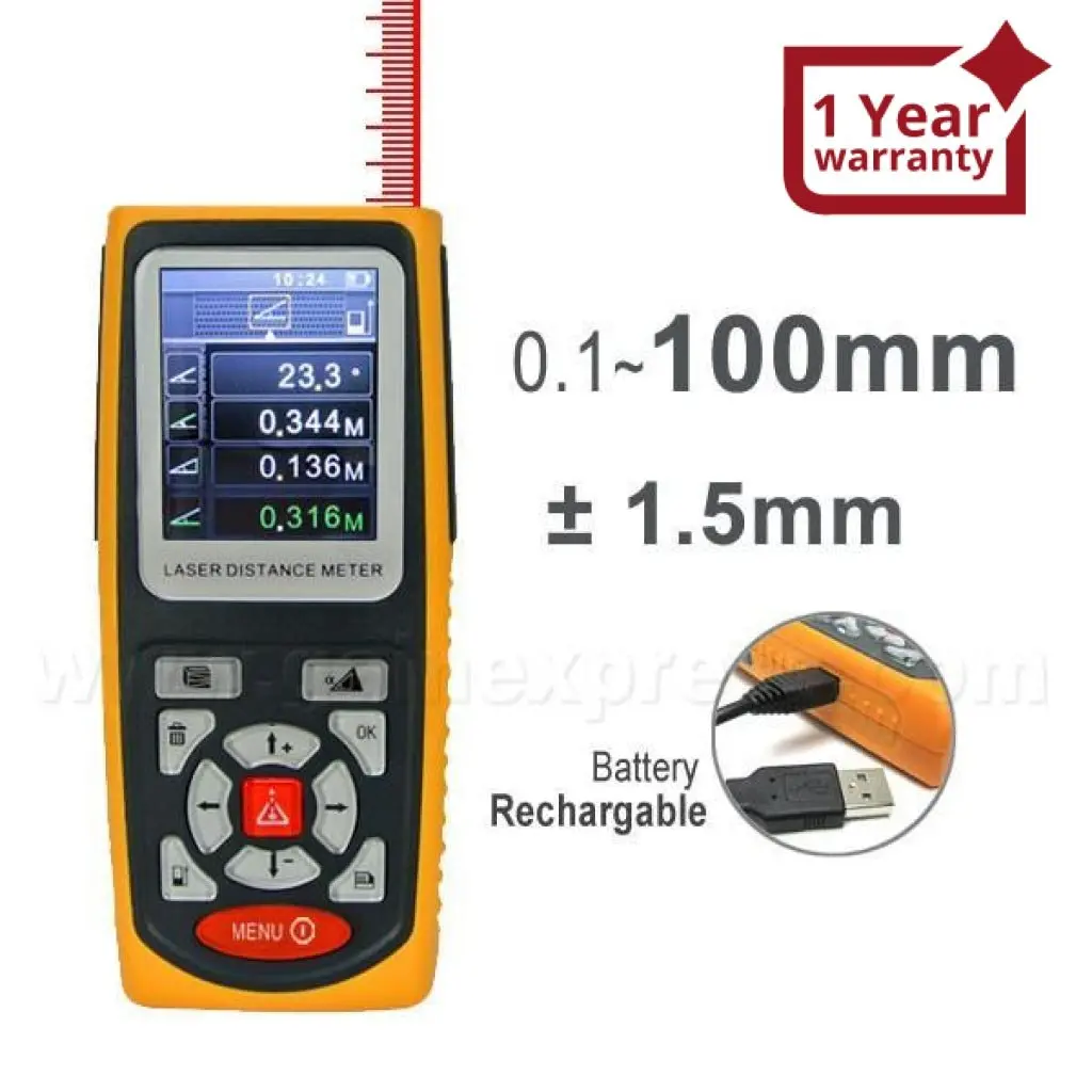 Gm100d Professional 100M Laser Distance Meter W/ High Accuracy ±1.5Mm 1