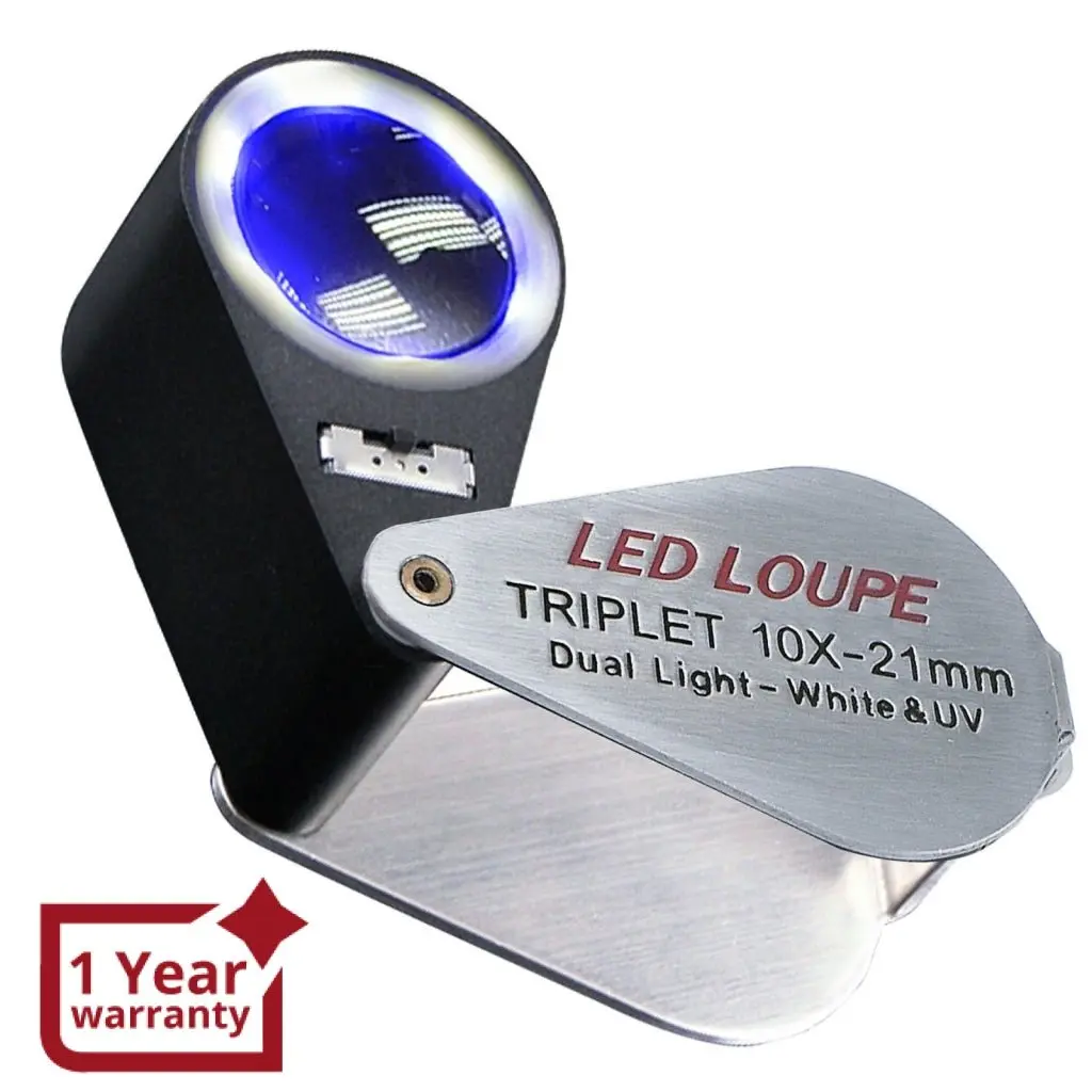 Gm11 Mini 10X Jeweler Loupe Magnifier + Led & Uv Light, 21Mm Lens 1