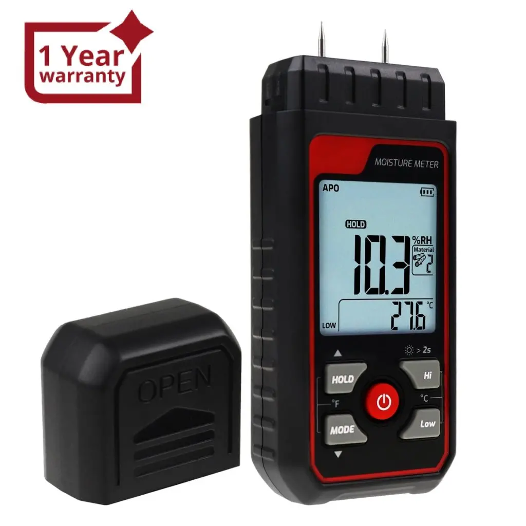 Htm-344 Pin Type Handheld Moisture Meter Humidity Tester Detector  Visual High / Medium / Low Alerts Function For Wood, Plaster, Drywall, Concrete Floors, Building Materials 1