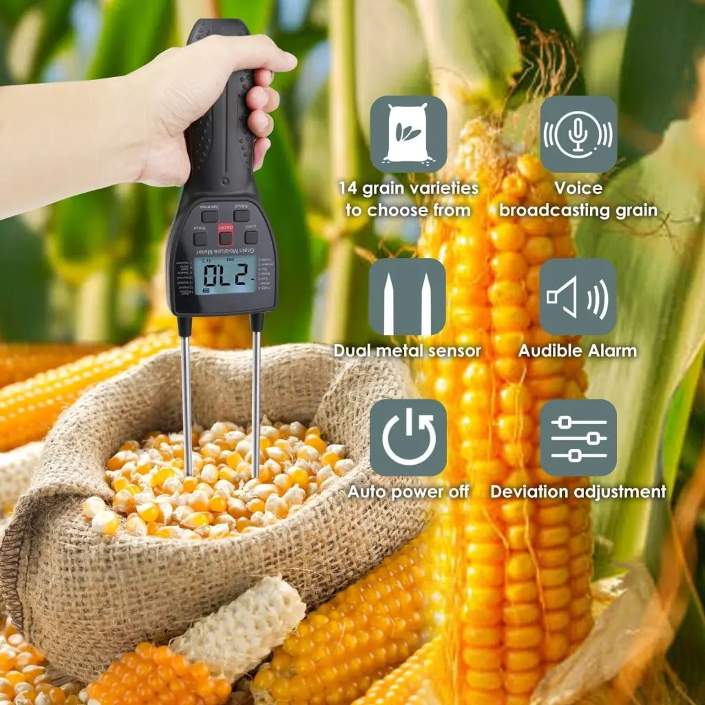 Htm-350A Digital Grain Moisture Tester Moisture Meter Water Content Analyzer With 300Mm (11.8") Metal Probe For 14 Grains Wheat Corn Rice Peanut Soybean 2