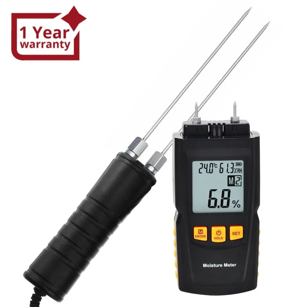 Htm-41 Digital Wood Moisture Meter 2~70% Humidity 20~90% Rh Temperature -10~60°C (14~140°F) Tester, Timber, Damp Detector Portable, Measure Water Percentage In Sheetrock, Bamboo, Paper, Soft Wood 1