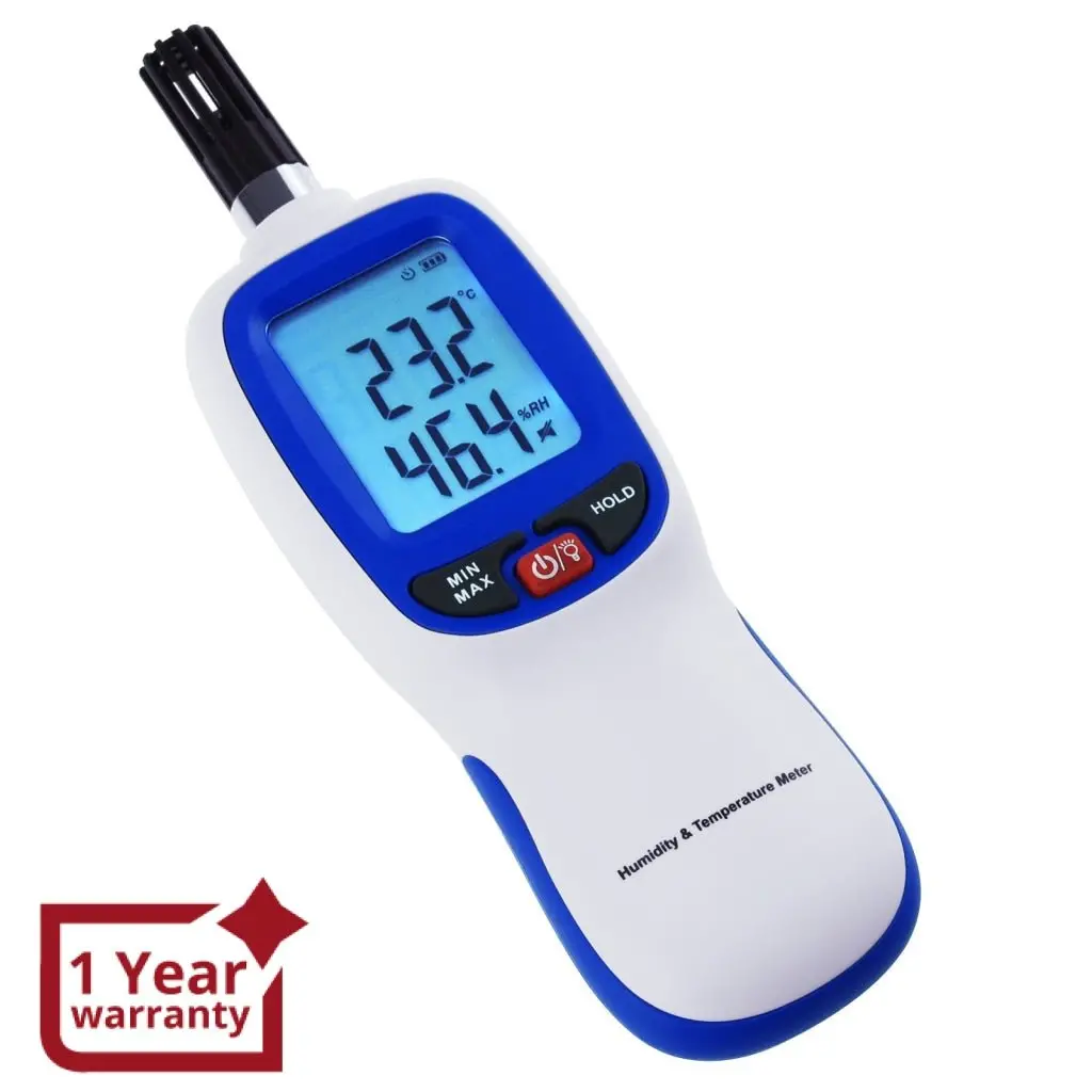 Htm-49 Gain Express Digital Humidity & Temperature Meter Hygrometer Psychrometer, Dew Point And Wet-Bulb Temperature Range -20~70°C, Humidity Range 0~100%Rh, Min/Max Hold, Lcd Backlight 1
