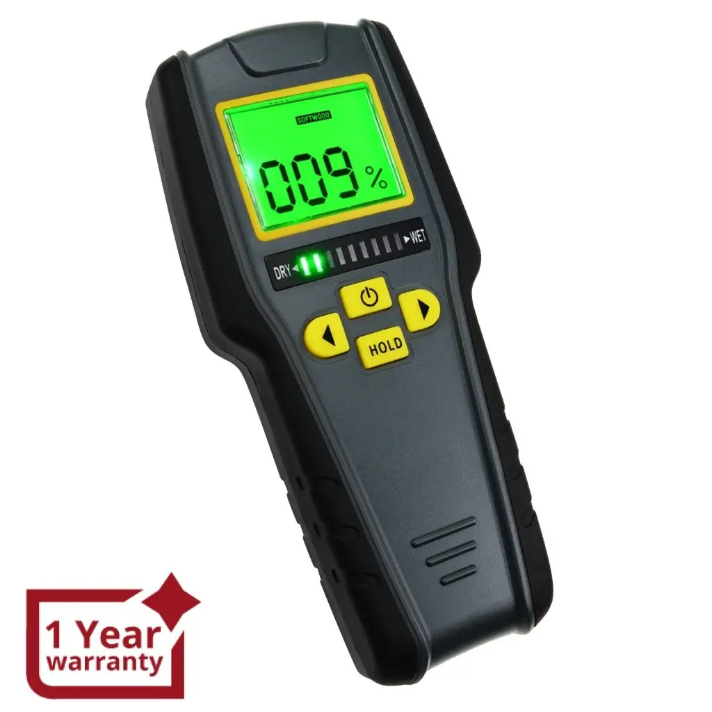 Kc-318 Digital Pinless Non-Invasive Inductive Moisture Meter Hard Soft Wood Drywall Masonry Scanner Tricolor Bar Graph Indicator Intelligent Lumber Timber Board Wet Dry Tester Traders Craftsmen Diy 1