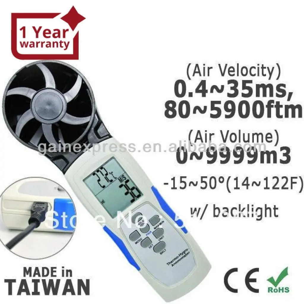 M0198652 Handheld Usb Thermo-Hygro-Anemometer With Integrated Vane Hvac Made In Taiwan 1