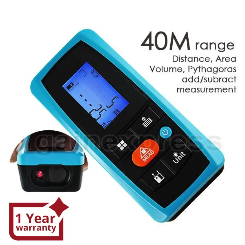 M04-001  Digital Laser Distance Meter Measure Area Volume Pythagoras 0.1~40M Range Finder 1