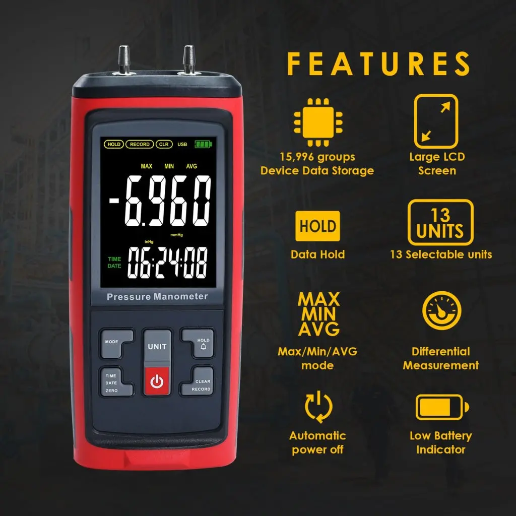 Man-420 Differential Pressure Manometer With ±50 Kpa Kilopascal Measuring Range For Pneumatic, Compressor, Valves, Tanks, Pump Installations, Hvac Heating Ventilation And Air Conditioning Systems 2