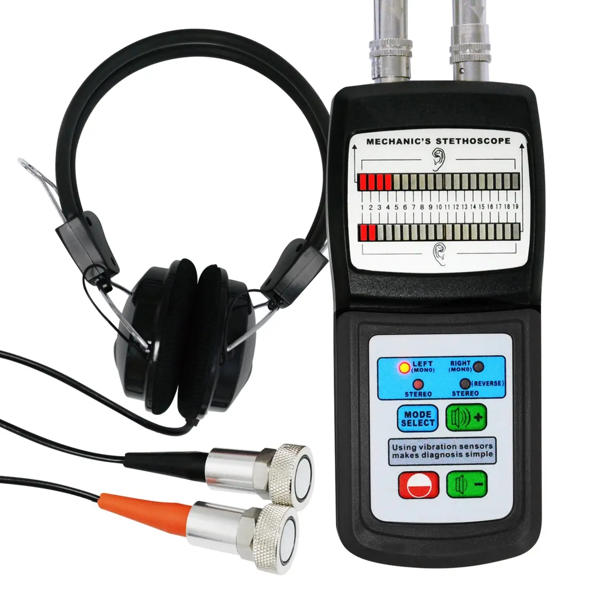 Ms-120 Landtek Digital Mechanic's Engine Stethoscope With Headphone & 2 Separate Sensor Probe, Machine Faults Detector 10~10K Hz, Diagnostic Tool For Sound Noise Detection Automotive Automobile Car Set Kit 1