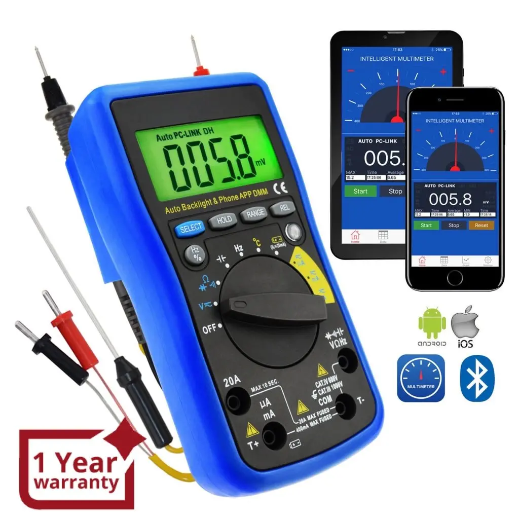 Mul-212 Digital Dmm Bluetooth Multimeter With Ios & Android Mobile App, Ac Dc Voltage, Ac Dc Current, Auto Range, Capacitance, Resistance, Frequency, Diode And Continuity Test, Duty Cycle, Temperature, Meter Tester 1