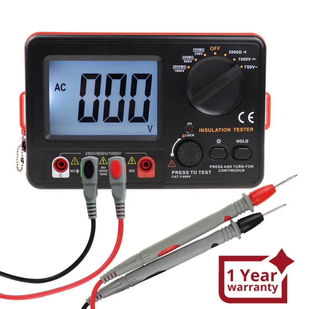 Mul-351 Digital Insulation Tester Resistance Meter  250V / 500V / 1000V Output Voltage 750V Ac Voltage Megohmmeter Large Lcd Display With Blacklight And Buzzer Alarm 1