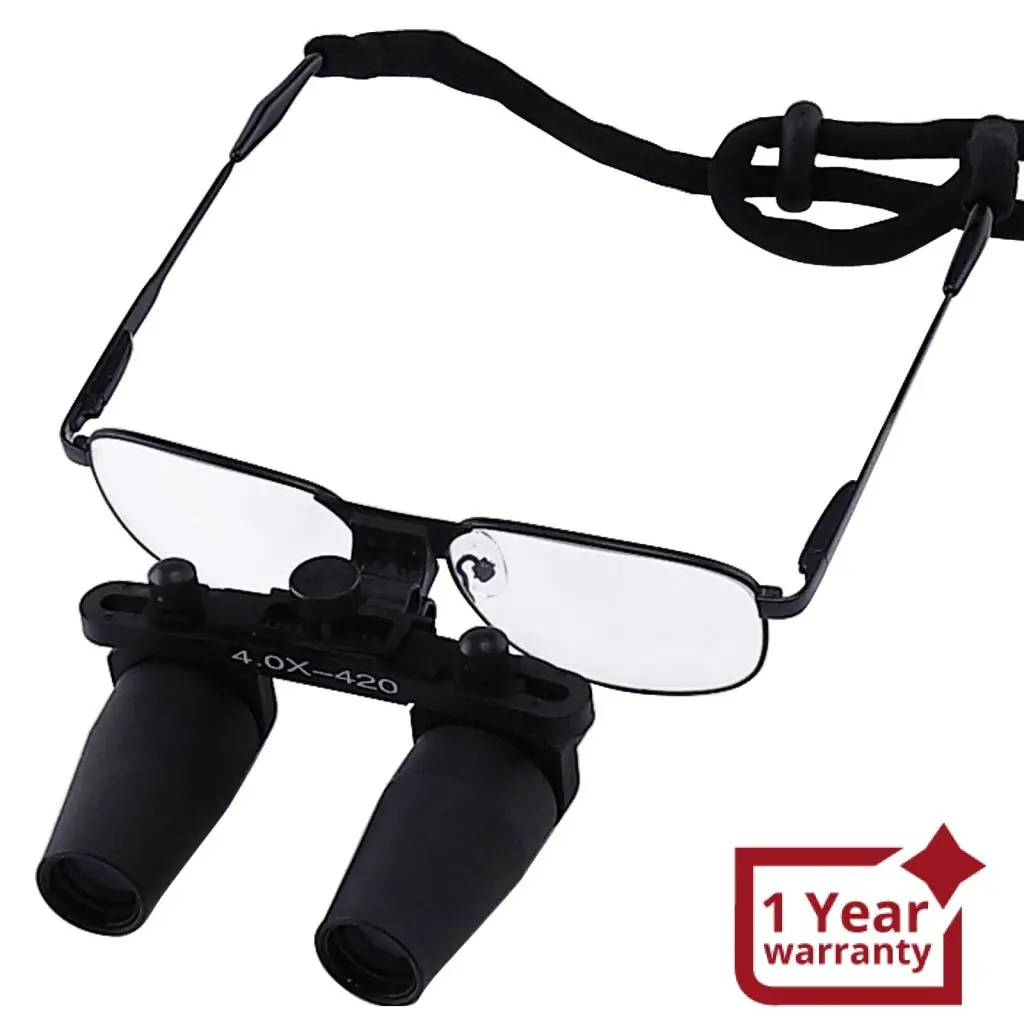 Ndl-040N 4.0X Magnification Dental Loupes, Prismatic Keplerian Style Nickel Alloy Frame, Dental Surgical Medical Binocular, 40Mm Depth Of Field+ 65Mm Field Of View+ 420Mm Working Distance Loupe, Flip-Up Flexible Optical Glass Loupe Dentistry 1