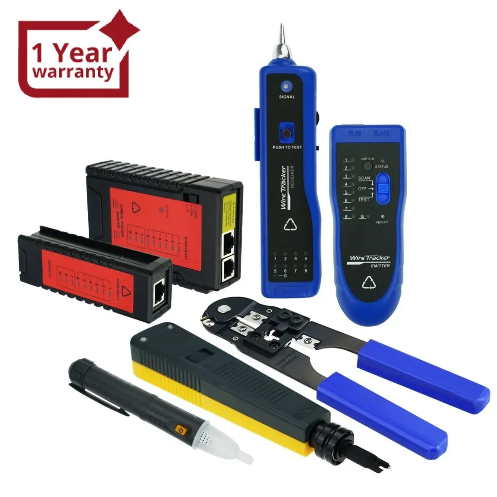 Nf-1107 Network Cable Testing Diagnostic Tool Kit Set- Ethernet Lan Cable Tester Wire Tracker Voltage Detector Punch Tool Rj45 Rj11 1