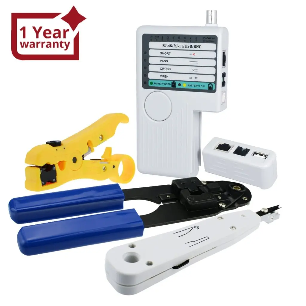Nf-1202 Combo Set Network Cable Tester Tool Kit - Crimping Crimper Tool Punch Down Tool Wire Stripper Cutter, Rj45 Rj11 Usb Bnc Flat Utp Cat5 Cat6 Coax Cable Stripping Universal Tool 1