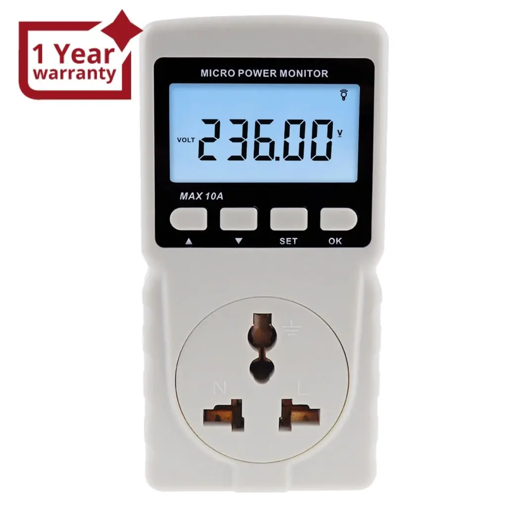 Pcm-282 Digital Power Meter Wattmeter Energy Consumption Meter Watt Voltage Current Frequency Electricity Usage Monitor Plug-In Socket Design 1
