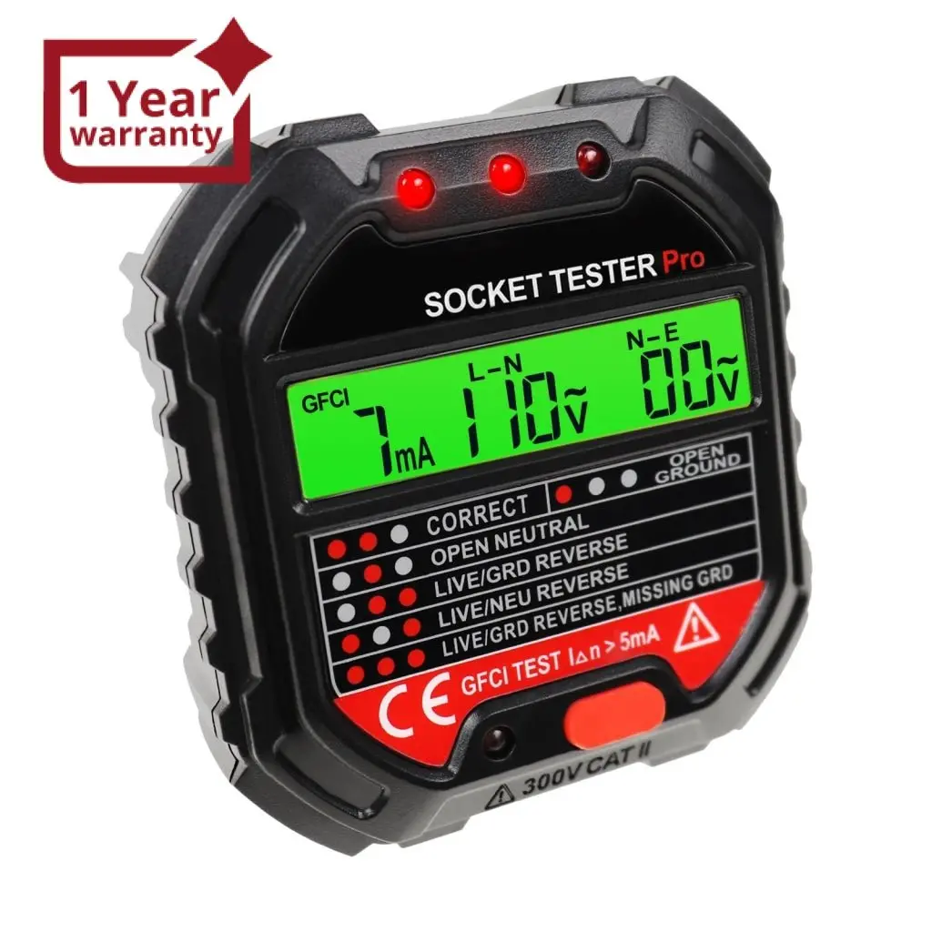 Pcm-340 Socket Tester Receptacle Detector With Red Light Test Result Indicator Outlet Tester For Gfci / Standard 3-Wire 120V Receptacles 1