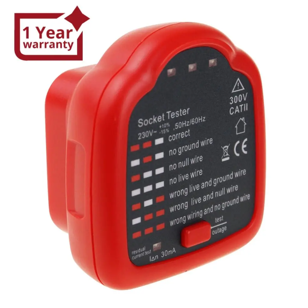 Pcm-348 Handheld Outlet Tester Polarity Detector With Led Light Test Result Indicator Socket Tester Power Socket Wiring Tool For Gfci Trip Current Standard Outlets Receptacles 1