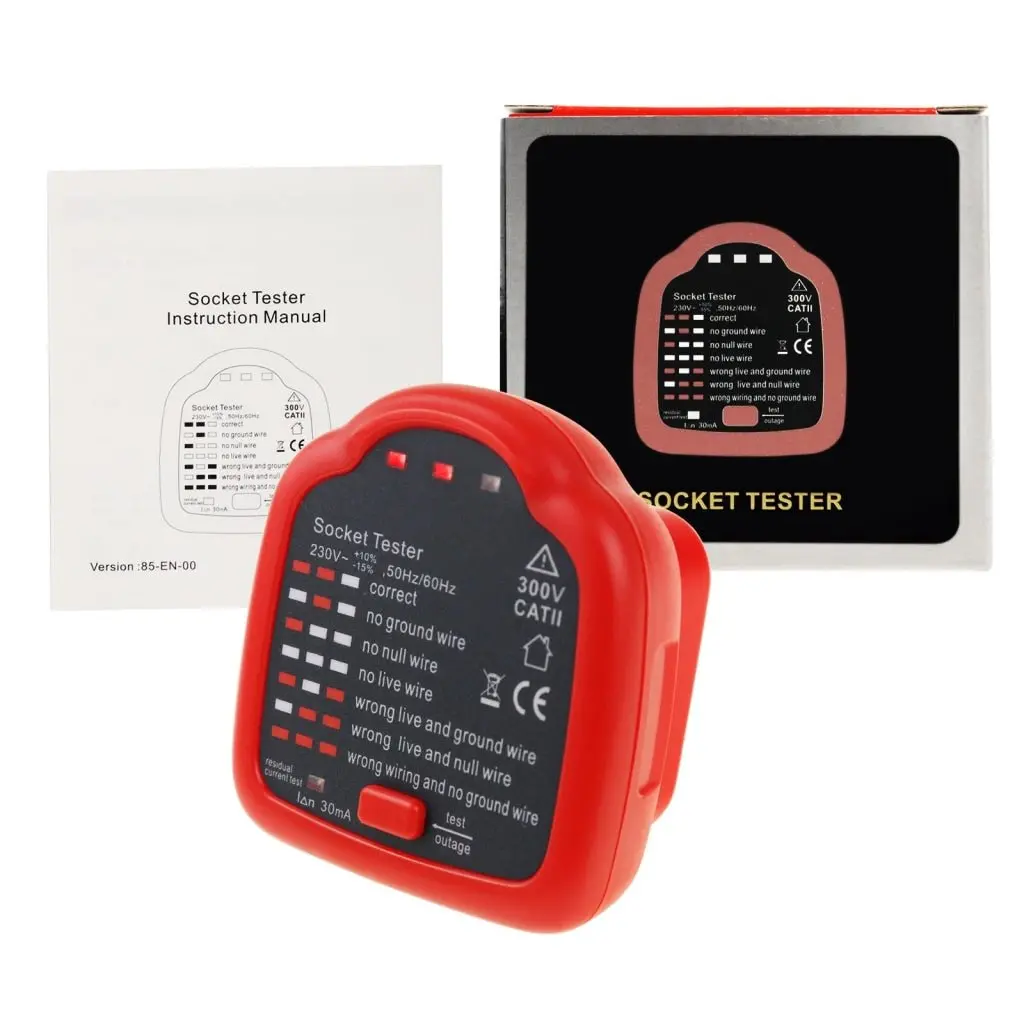 Pcm-348 Handheld Outlet Tester Polarity Detector With Led Light Test Result Indicator Socket Tester Power Socket Wiring Tool For Gfci Trip Current Standard Outlets Receptacles 2