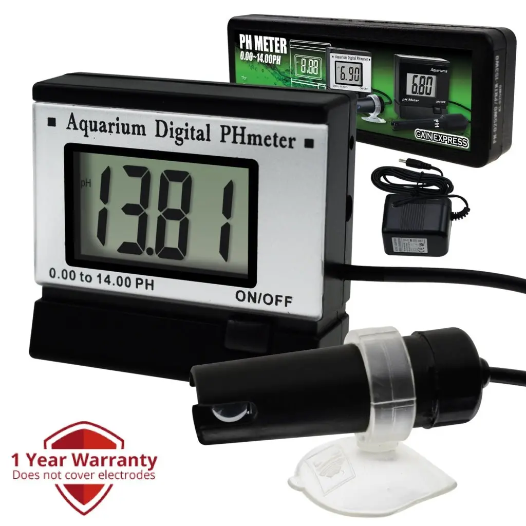 Ph-025 Digital Ph Monitor Meter Atc 0.00~14.00Ph W/ Power Adaptor & 1.5M Long Electrode Probe, Continuous Water Quality Monitoring Tester Kit Aquarium Hydroponics Spa Tank Pool Laboratories Portable 1