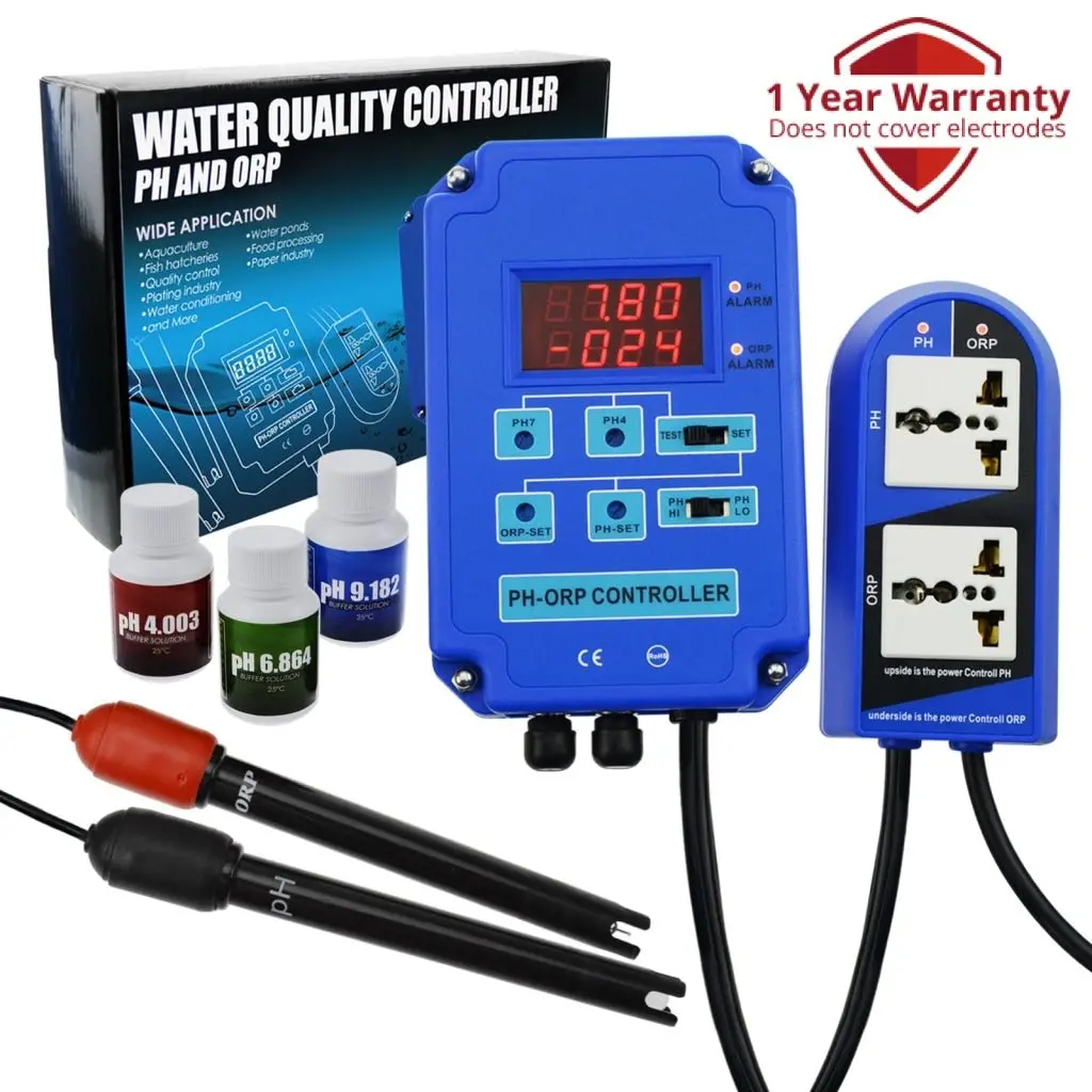 Ph-803 Digital Ph Orp Redox 2 In 1 Controller Monitor W/ Output Power Relay Control, Electrode Probe Bnc, Water Quality Meter Online Continuous Measurement Kit, For Aquarium Hydroponics Plant Pool Spa 1