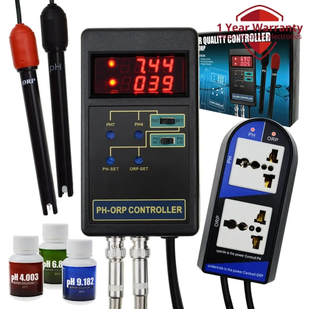 Phc-244 2 In 1 Digital Ph & Orp Redox Controller With Separate Relays Replaceable Electrode Bnc Type Probe Water Quality Monitor Tester For Aquarium Hydroponics Tank 14.00Ph / 1999Mv With Calibration Solution 1