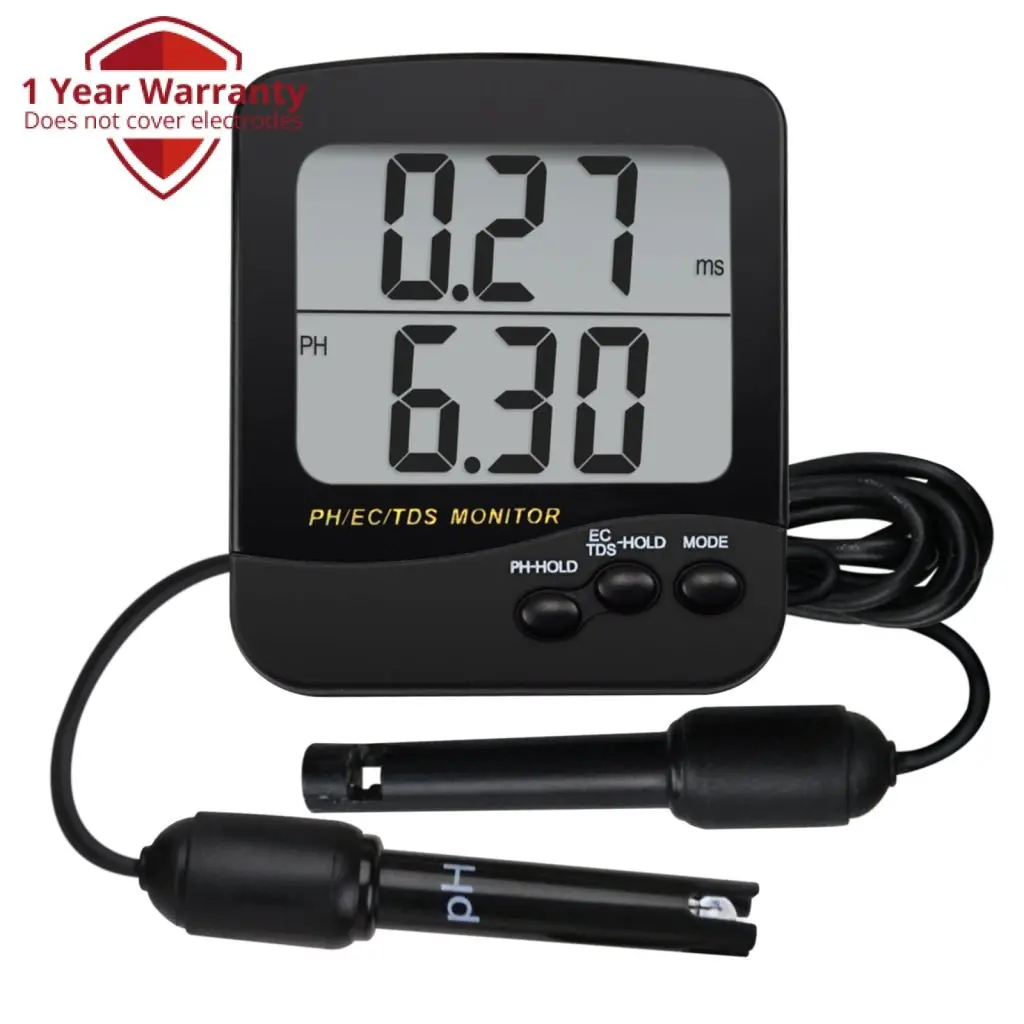 Phm-234 3-In-1 Ph, Ec & Tds Conductivity Monitor Atc W/ 3.5" Large Dual Display, Water Quality Meter Tester For Aquaculture, Aquarium, Pond, Hydroponics 1